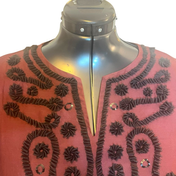 Women's Talbots RSVP Embellished Silk Blend Blouse Top, Burgundy, L - Picture 5 of 15